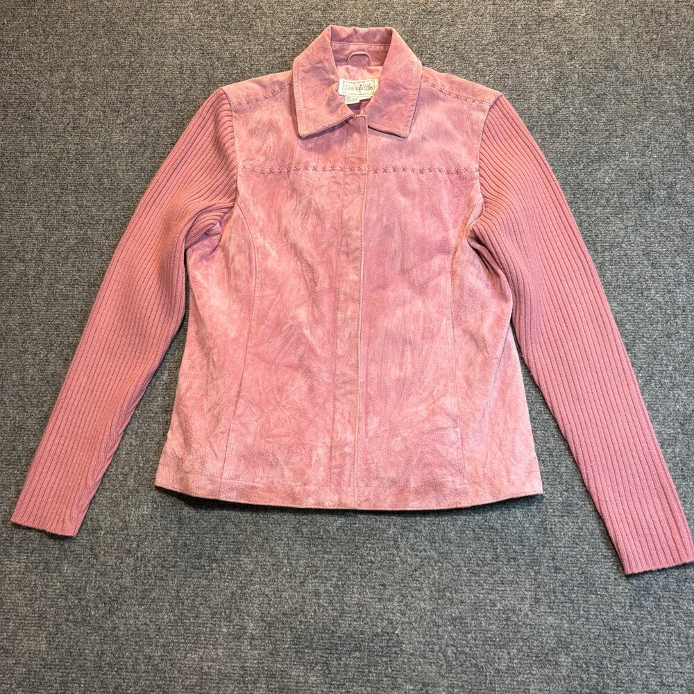 Vintage Y2K Live A Little Pink Real Suede Leather Knit Sleeve Jacket Small S